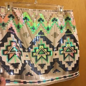 Express Blush Iridescent Sequin Mini Skirt Small